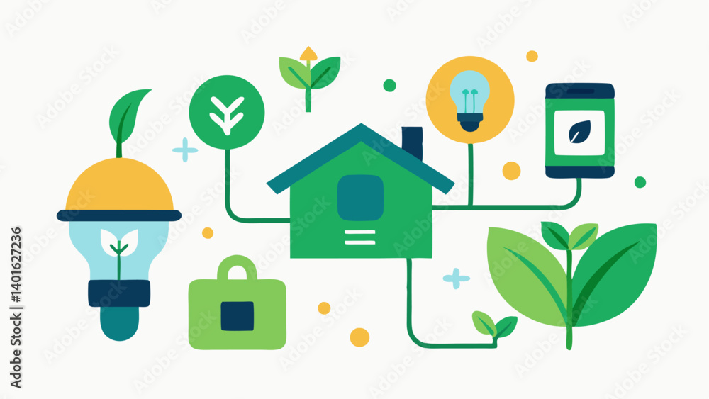 Poster smart home devices an illustration of multiple smart home devices like a smart bulb thermostat and s