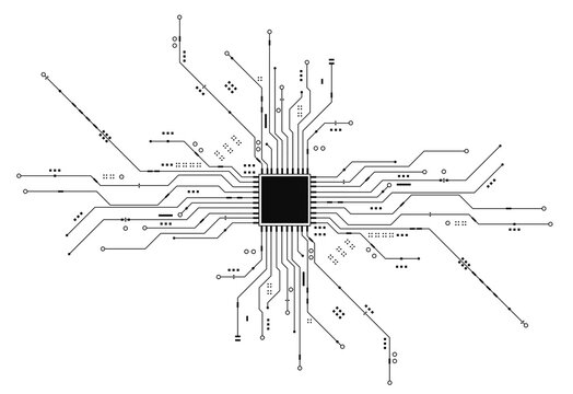 Processor with chips, computer board with electronic tracks PNG. Modern technology in the development of artificial intelligence. Technological illustration with a computer processor