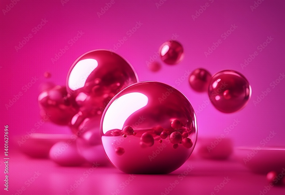 Poster art abstract viva 3d magenta levitating red spheres minimal rendering background round corporate bus