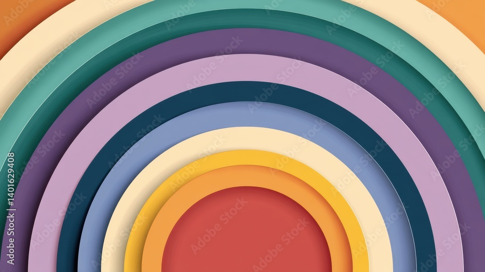 Poster a vibrant arrangement of layered, circular shapes in various pastel colors creating a visually appea