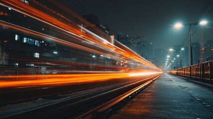 Fototapeta premium Long exposure shot shows blurred light trails on a city street at night.