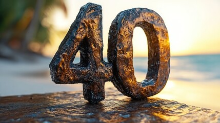 Number forty textured, front of beach at sunset
