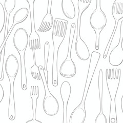 Wooden Kitchen Utensils, Spoons Forks and Spatulas Set, Culinary Tools Vector