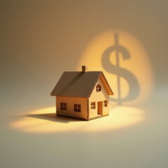 Cardboard House with Dollar Sign Shadow Symbolizing Real Estate Value and Housing Costs