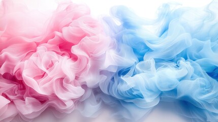 Fototapeta premium Pink and blue ink clouds blend softly on a white background