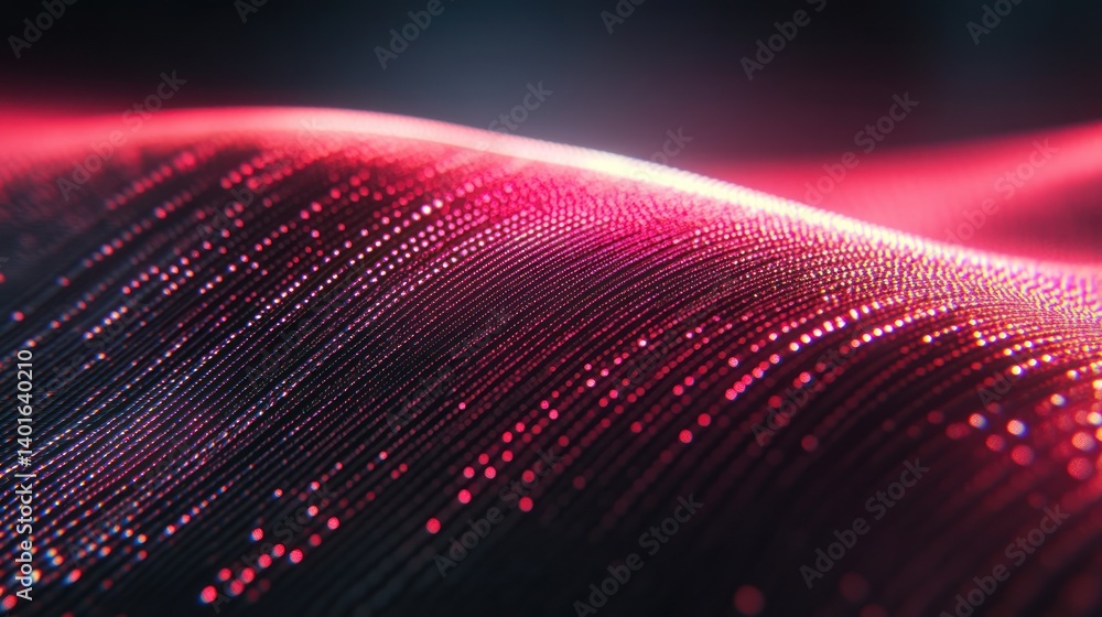 Poster red waves of tiny lights on a dark backdrop. depth of field effect