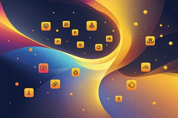 Vibrant Yellow Gradient Abstract Background with Icon Designs