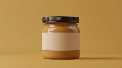 Peanut, almond, nut butter jar mockup with blank label.