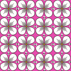 Seamless pattern with white stylized flowers and butterflies on a pink background. For coloring fabric, wrapping paper, wallpaper, etc.
