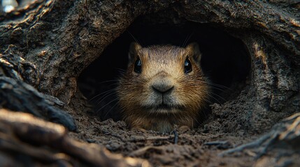 Prairie Dog Peeking from Burrow