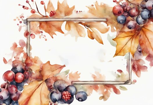 watercolor autumn leaves and berries frame clip art preview