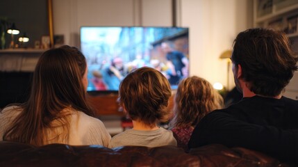 Family enjoying movie night together at home.