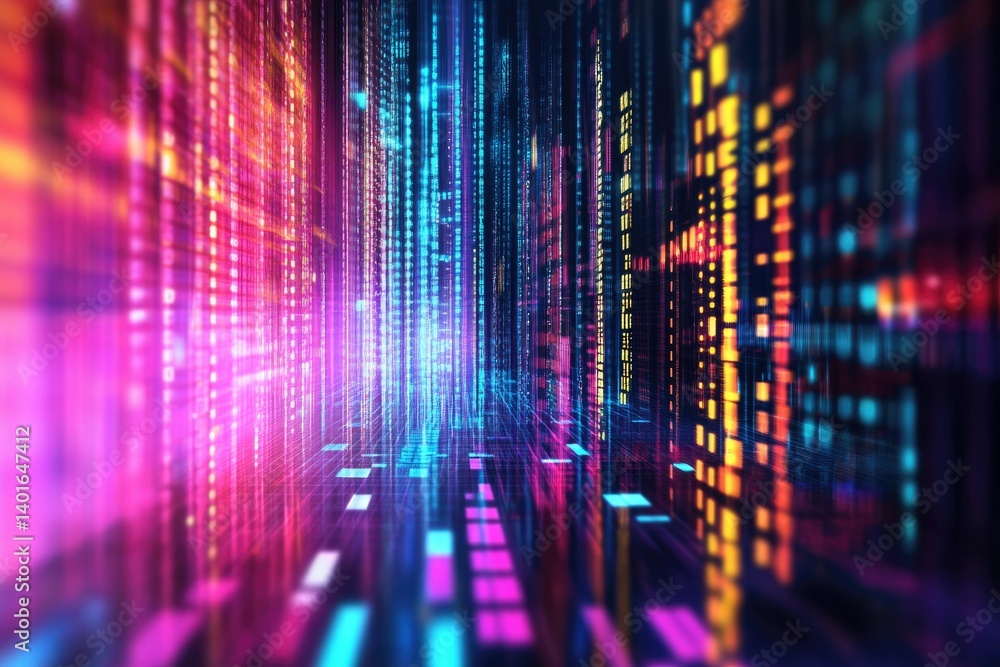 Poster abstract data stream flowing with digital light information technology concept