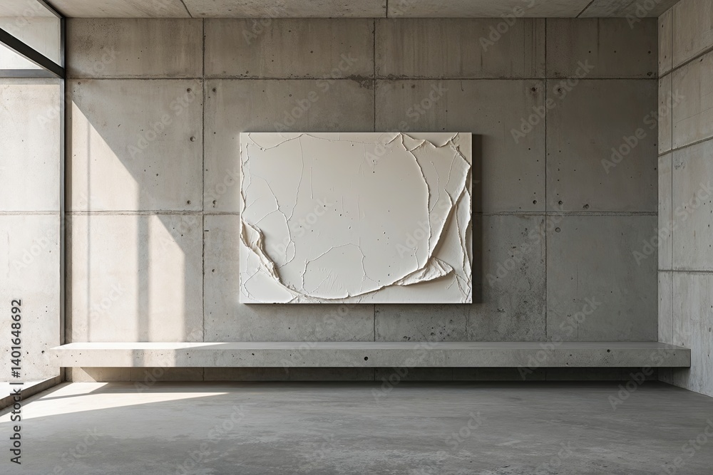 Poster pristine canvas on concrete wall in minimalist art gallery setting