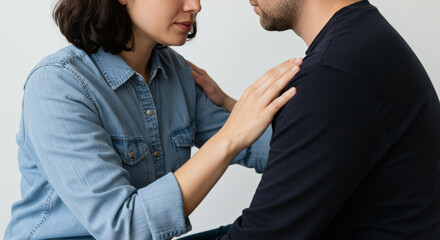 Caring woman comforting her distressed partner, offering emotional support and understanding during a difficult personal situation