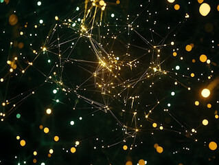 Fototapeta premium Golden Network: Sparkling Nodes and Elegant Lines in a Dark Abstract
