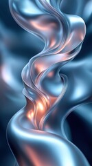 Naklejka premium Swirling, glossy, luminous form. Silver, blue and orange hues. Abstract design