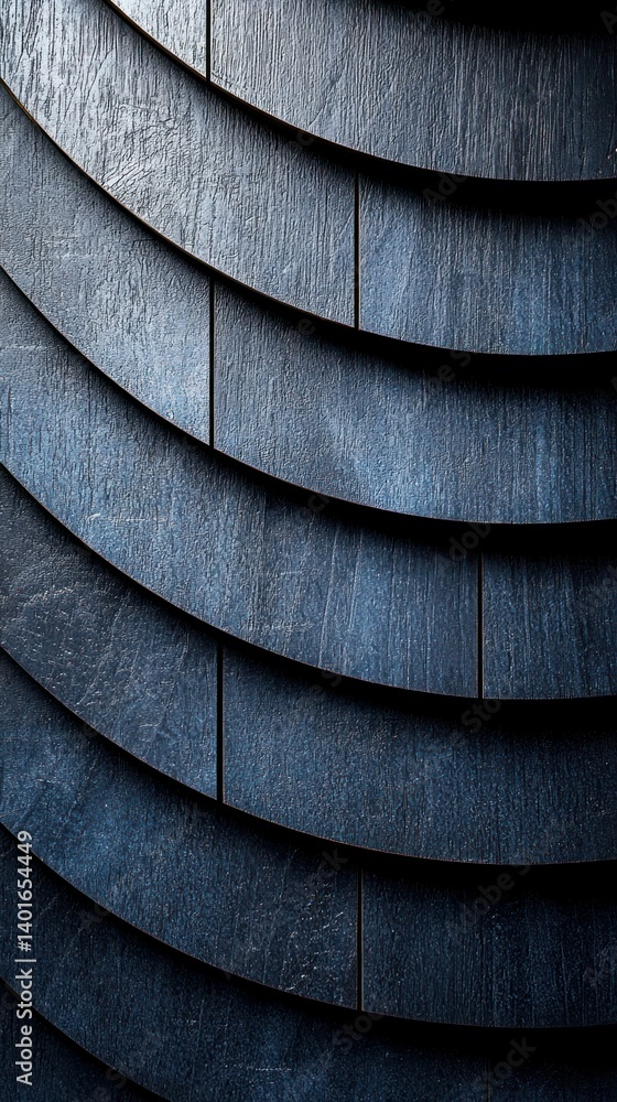 Poster tiled arc pattern. dark, textured metallic scales, overlapping vertically