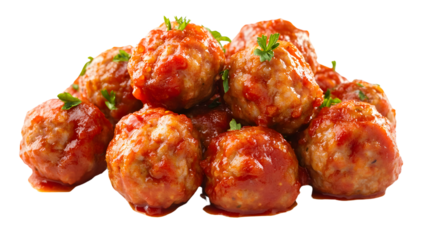 Delicious Fried Meatballs in Tomato Sauce on Isolated White Background