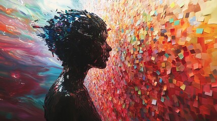 Abstract art painting of a woman silhouette with vibrant colors and textured brushstrokes artwork design