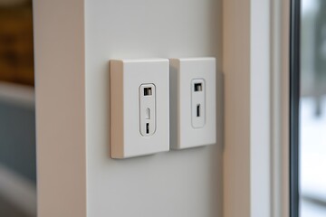 Modern White Electrical Outlets Wall Plate Detail Closeup
