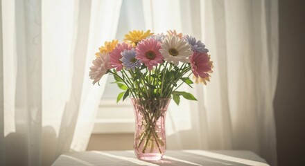 Roses bloom in a vase, a spring bouquet decorating the home interior