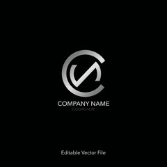 Modern CN or NC Monogram Logo Design Template. Sleek professional monogram icon combined the letters C and N, metallic silver circular logo. Elegant silver logo monogram. CN logo business template.