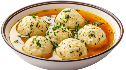 Delicious Matzoh Ball Soup on White Background for Professional Culinary Designs