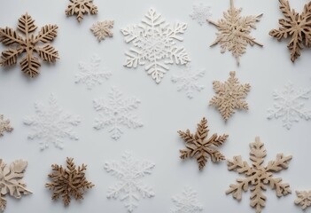 white flat snowflakes wooden decorative tabletop lay event holiday season snowflake surface festive celebration decoration decor christmas simplicity eve minimal minimalistic background full frame