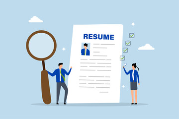 Review candidate resume, business people HR staff review candidate resume email.