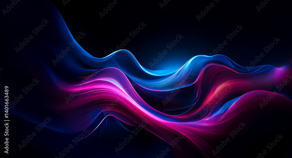 Poster vibrant waves of color undulate across a dark backdrop, creating a mesmerizing abstract design. blue