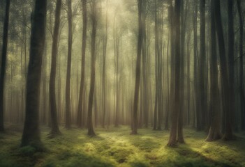 Fototapeta premium woodland forest banner wide background trees backdrop nature greenery scenery wild fresh air environment tree foliage serene tranquil untouched dense moss natural beauty lush rural idylli canopy