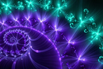 A spiral of purple and green lights