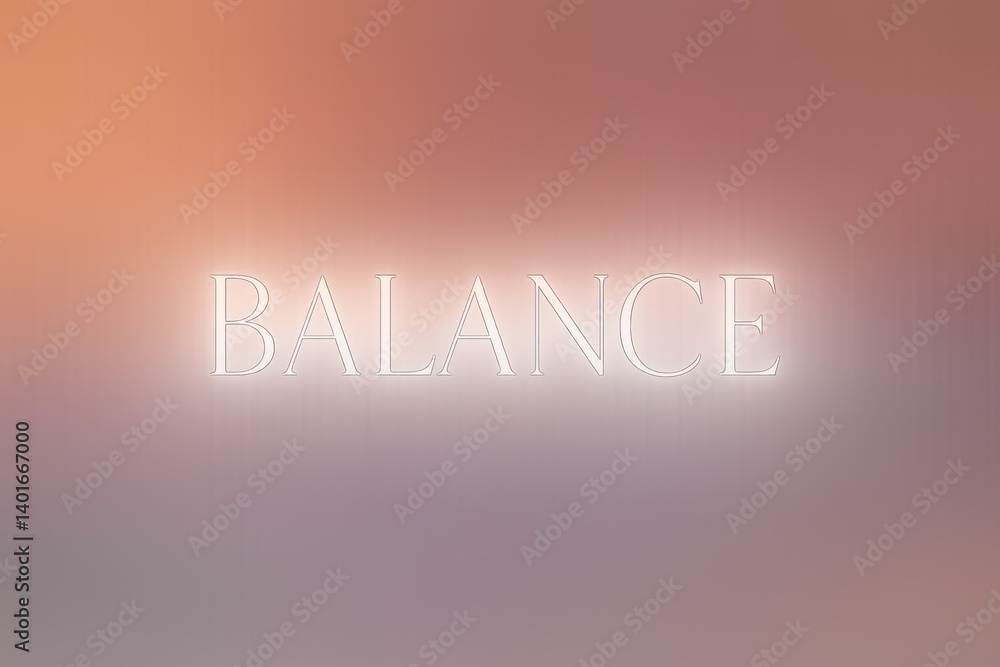 Poster soft gradient with the word 'balance' in white neon light on a muted background