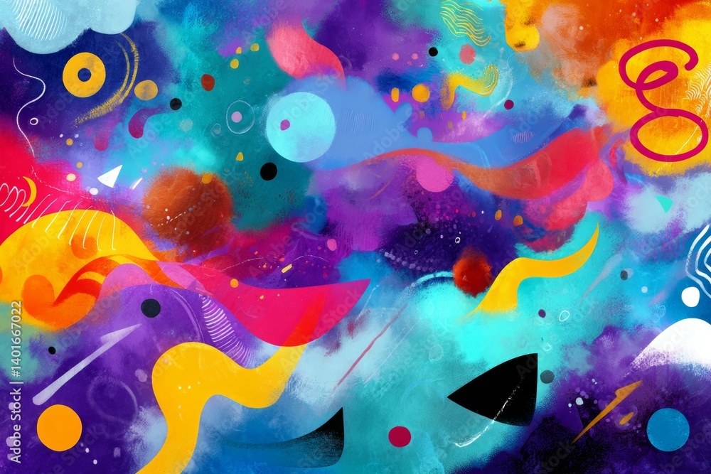 Poster vibrant abstract painting with colorful swirls and dynamic patterns