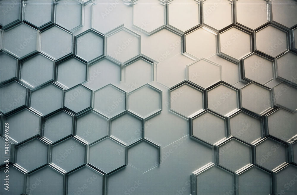 Poster abstract geometric background with interconnected light and dark hexagon tiles creating a modern, st