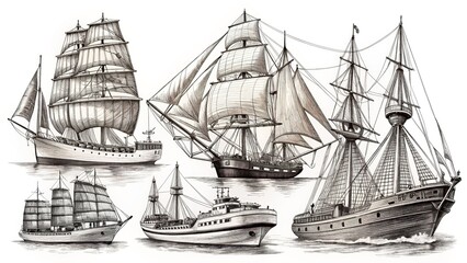 Naklejka premium Detailed Ship Drawings - Nautical Art