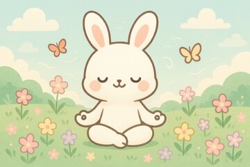 Kawaii bunny yoga bliss  : peaceful meditation in a spring meadow