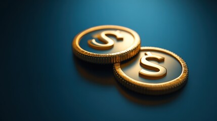 Golden Coins with Dollar Symbols on a Gradient Background for Finance and Wealth Concepts