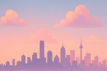 Fototapeta premium Pastel skyline silhouette with clouds in soft gradient tones
