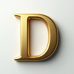 Elegant 3D gold letter D. Metallic slab serif typography element with beveled edges, isolated on white background. Modern asset for logos or initials