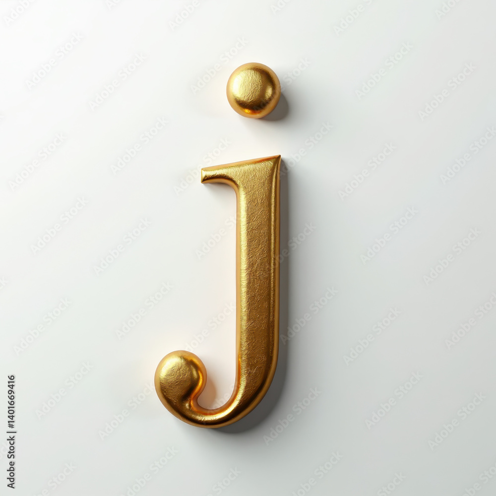 Aufkleber elegant 3d gold lowercase letter j. metallic slab serif typography element with beveled edges, isola