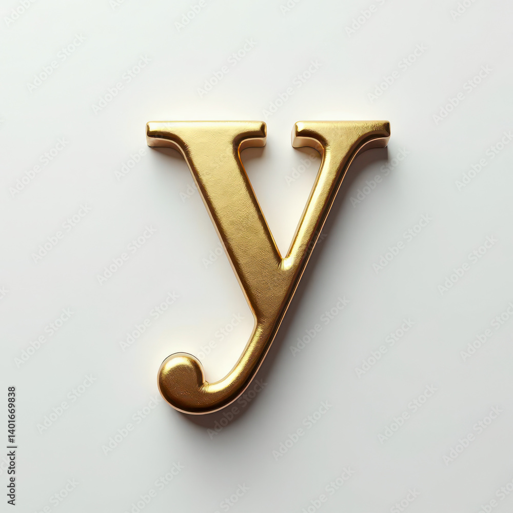 Fototapete elegant 3d gold lowercase letter y. metallic slab serif typography element with beveled edges, isola