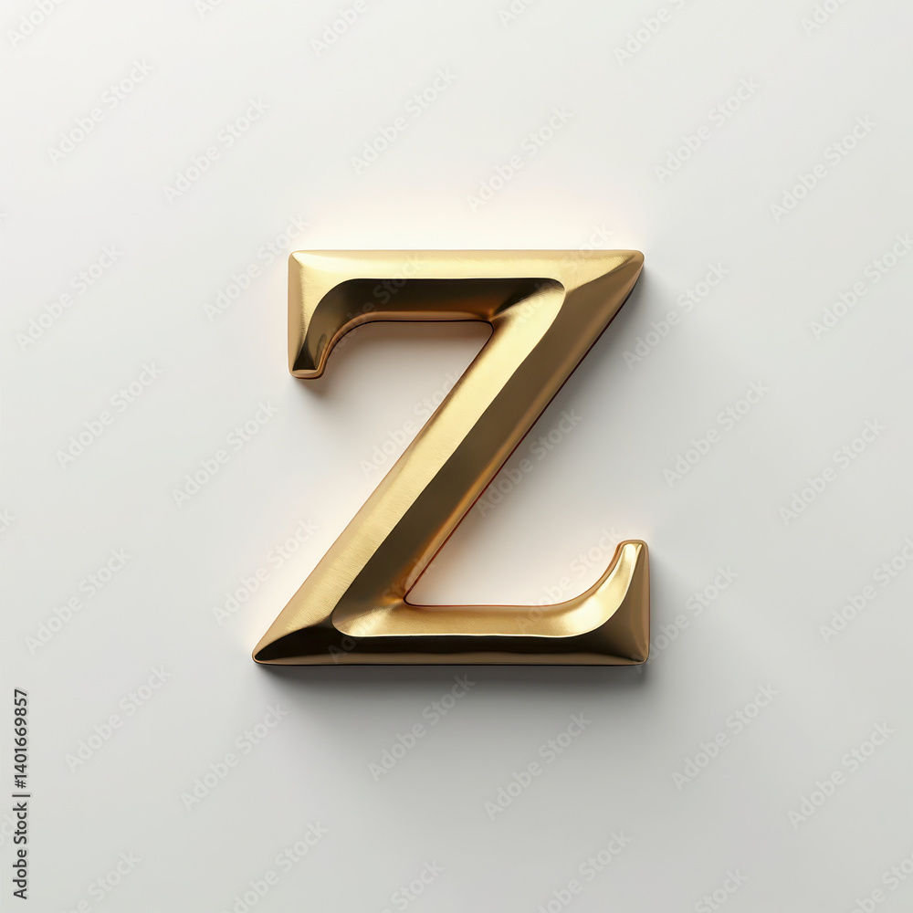 Poster elegant 3d gold lowercase letter z. metallic slab serif typography element with beveled edges, isola