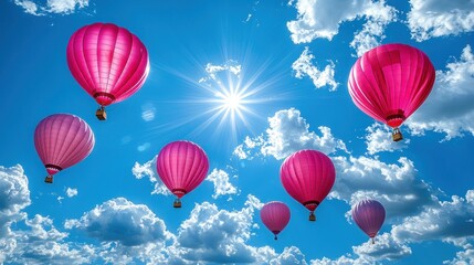 Fototapeta premium Pink Hot Air Balloons Soaring in a Sunny Sky