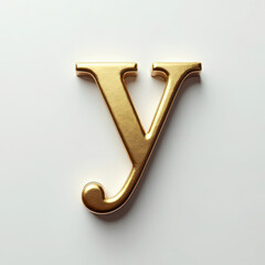 Elegant 3D gold lowercase letter y. Metallic slab serif typography element with beveled edges, isolated on white background. Modern asset for text or initials.