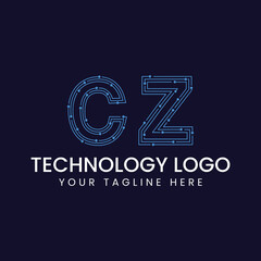 Technology Outline Font - Letter with Dots and Lines