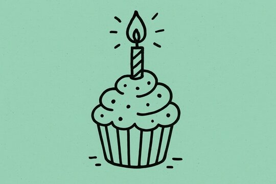 Hand-drawn birthday cupcake   for celebrations and party designs
