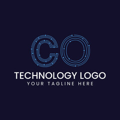 Technology Outline Font - Letter with Dots and Lines