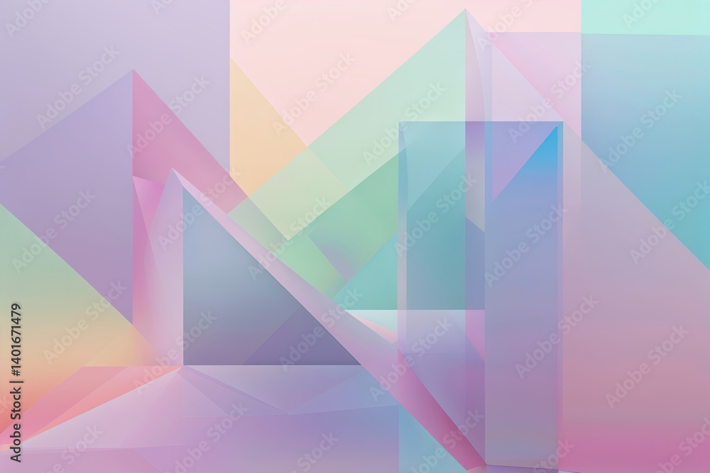 Poster design a tranquil geometric background featuring translucent elements and soft pastel colors